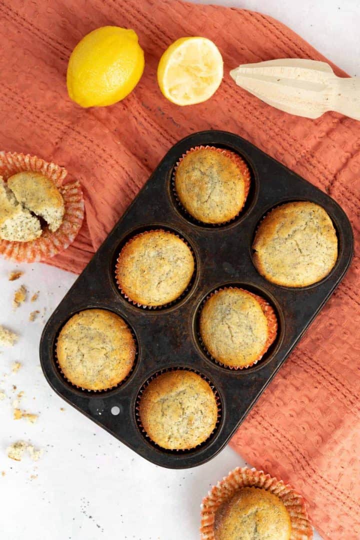 Lemon Poppy Seed Muffins in the tray.