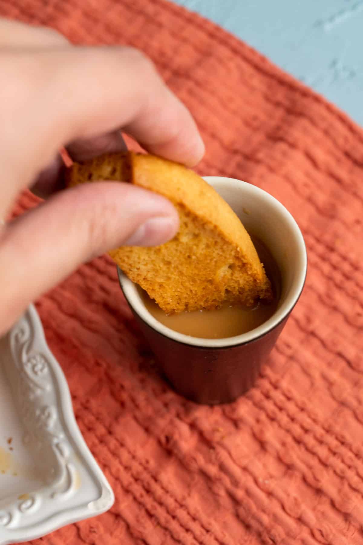 dunking cake rusk in the tea.