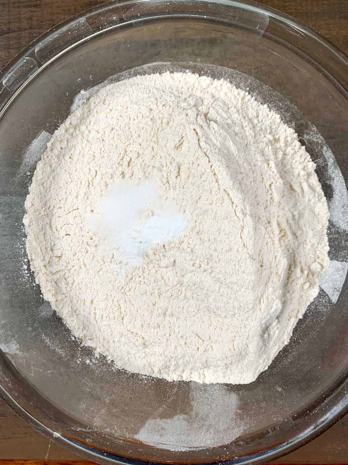 dry ingredients in a bowl for old fashioned sour cream pound cake.