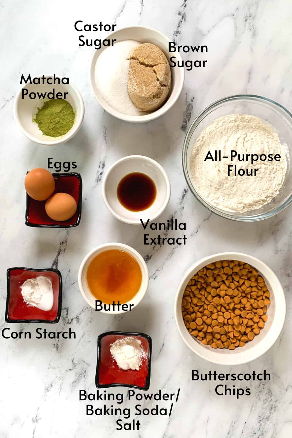 ingredients for matcha cookies.