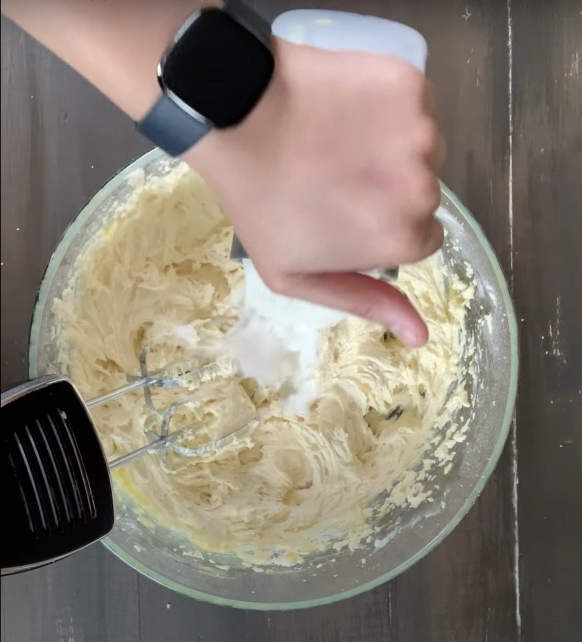 adding the buttermilk to the california pizza kitchen butter cake