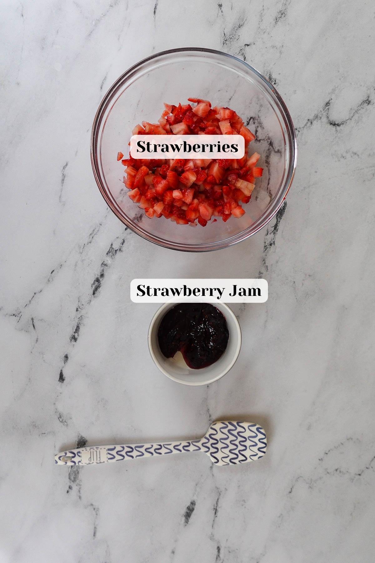 ingredients for strawberry jam filling.