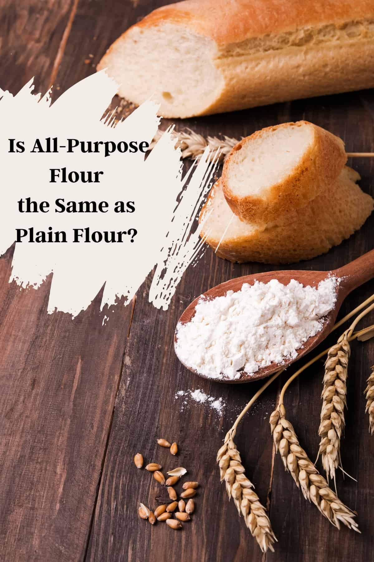 bread and all purpose flour in a bowl on a wooden table.