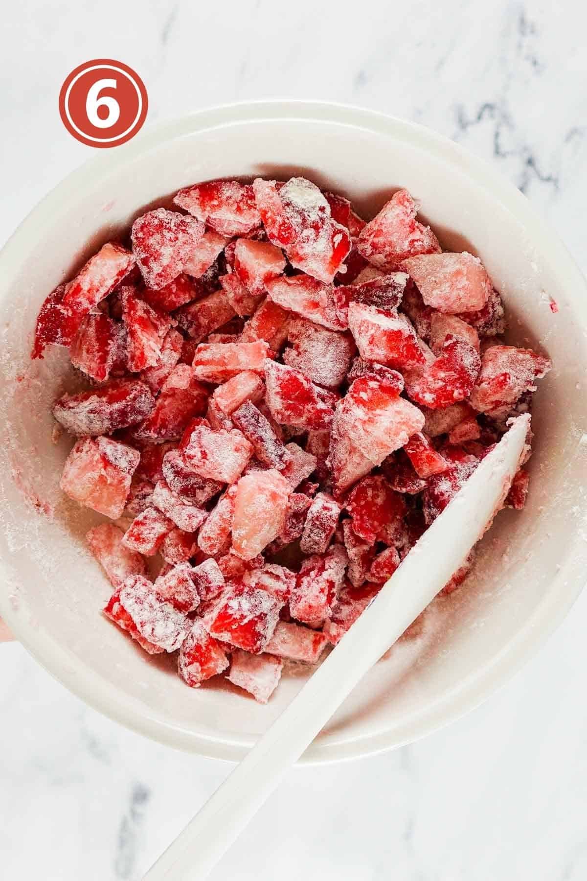 strawberries coated in a tablespoon of all purpose flour.