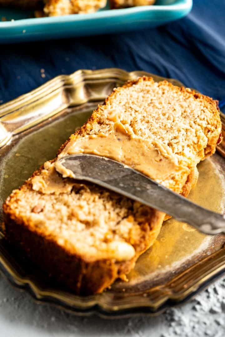 slice of quick bread with silver spoon over it.