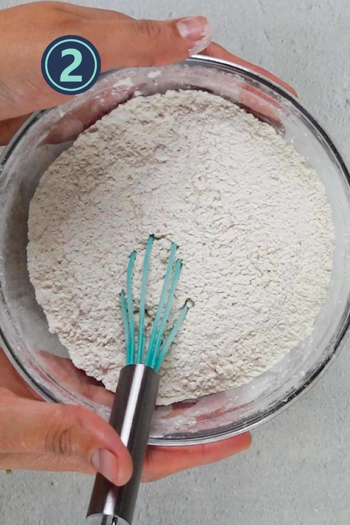 whisked flour and other dry ingredients in a medium sized bowl.